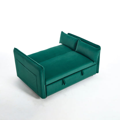 Divano letto convertibile 3 in 1 in velluto da 55 pollici con schienale reclinabile, tasche laterali e 2 cuscini