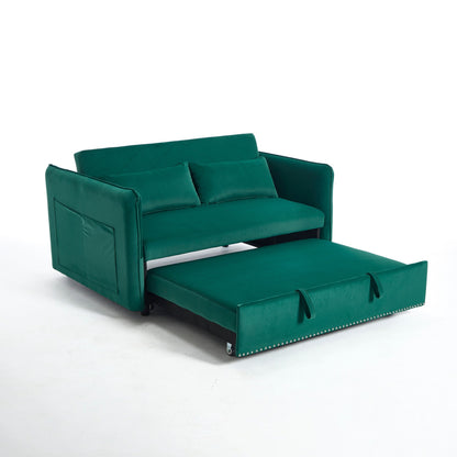 Divano letto convertibile 3 in 1 in velluto da 55 pollici con schienale reclinabile, tasche laterali e 2 cuscini