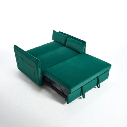 Divano letto convertibile 3 in 1 in velluto da 55 pollici con schienale reclinabile, tasche laterali e 2 cuscini