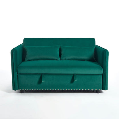 Divano letto convertibile 3 in 1 in velluto da 55 pollici con schienale reclinabile, tasche laterali e 2 cuscini