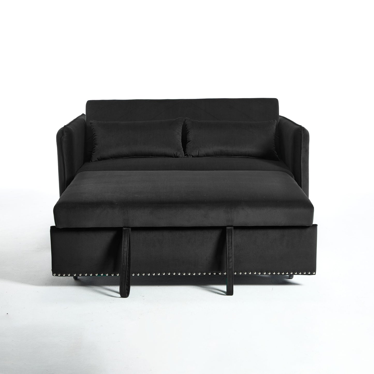 Divano letto convertibile 3 in 1 in velluto da 55 pollici con schienale reclinabile, tasche laterali e 2 cuscini