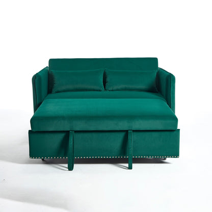 Divano letto convertibile 3 in 1 in velluto da 55 pollici con schienale reclinabile, tasche laterali e 2 cuscini