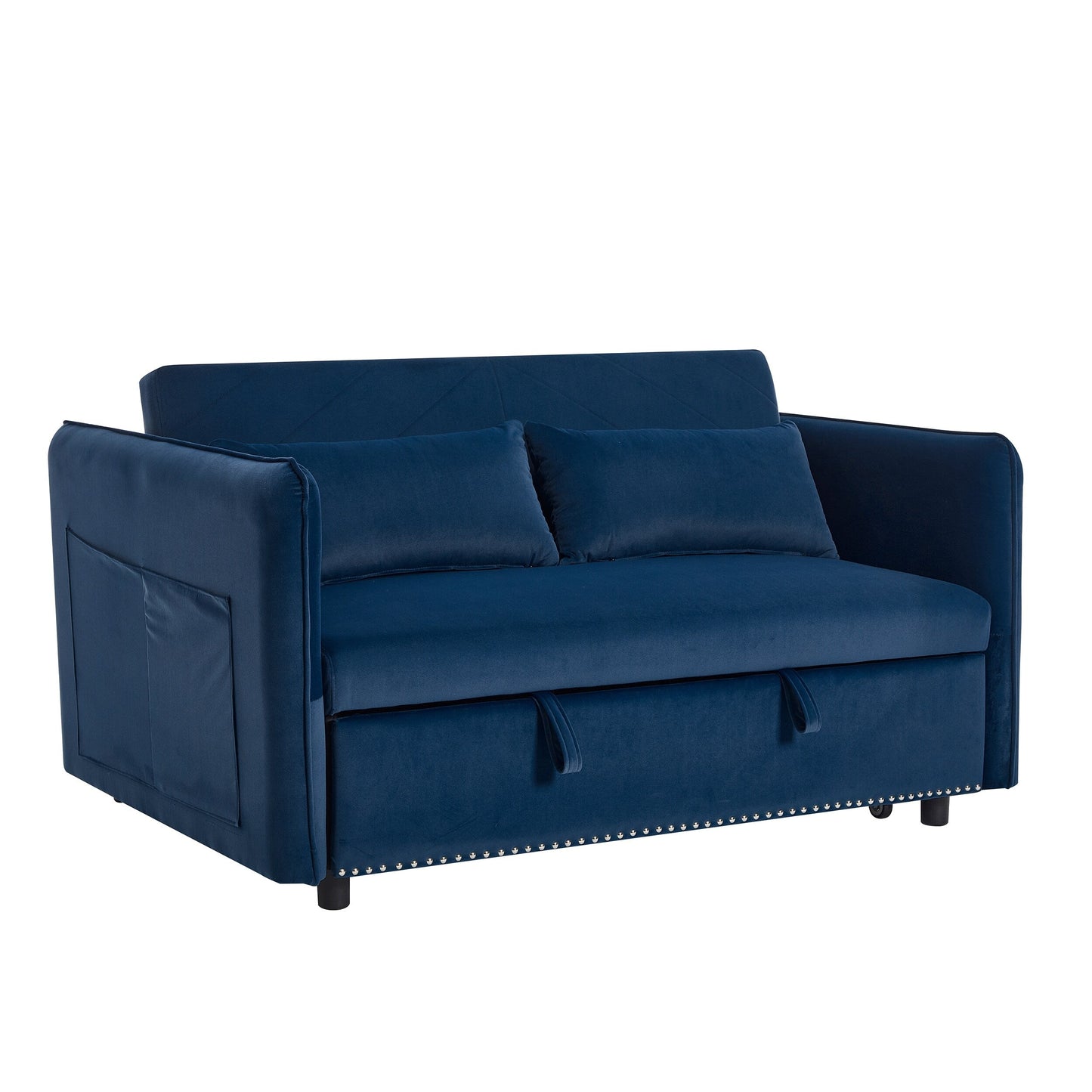 Divano letto convertibile 3 in 1 in velluto da 55 pollici con schienale reclinabile, tasche laterali e 2 cuscini