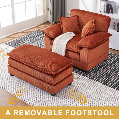 Poltrona oversize da 56,9 W con pouf, poltrona da lettura per camera da letto, divano letto girevole, divano reclinabile singolo moderno oversize