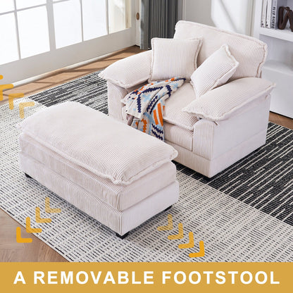 Poltrona oversize da 56,9 W con pouf, poltrona da lettura per camera da letto, divano letto girevole, divano reclinabile singolo moderno oversize