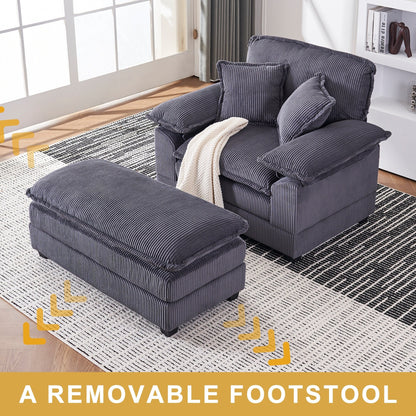 Poltrona oversize da 56,9 W con pouf, poltrona da lettura per camera da letto, divano letto girevole, divano reclinabile singolo moderno oversize