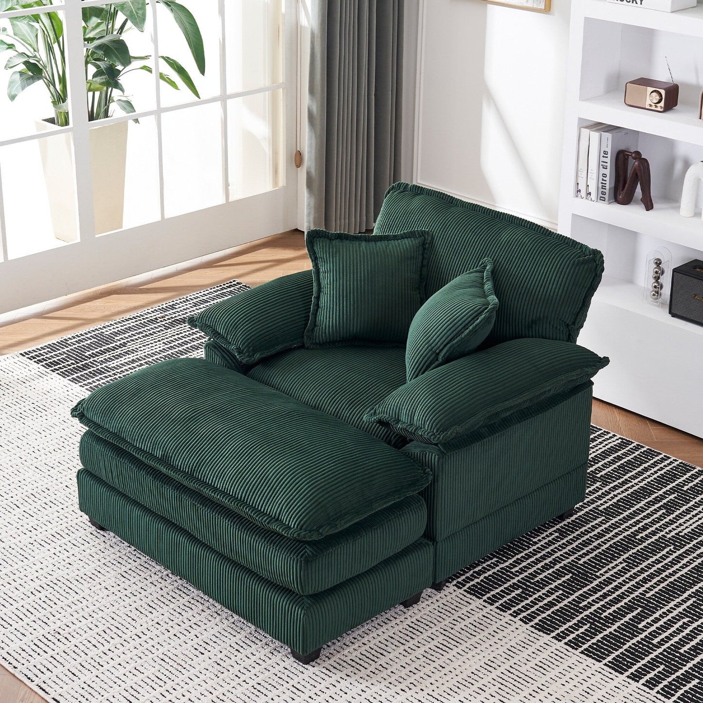 Poltrona oversize da 56,9 W con pouf, poltrona da lettura per camera da letto, divano letto girevole, divano reclinabile singolo moderno oversize