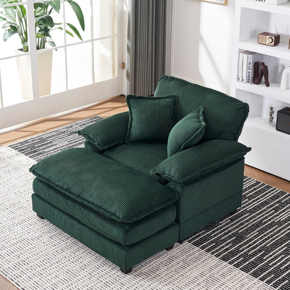 Poltrona oversize da 56,9 W con pouf, poltrona da lettura per camera da letto, divano letto girevole, divano reclinabile singolo moderno oversize