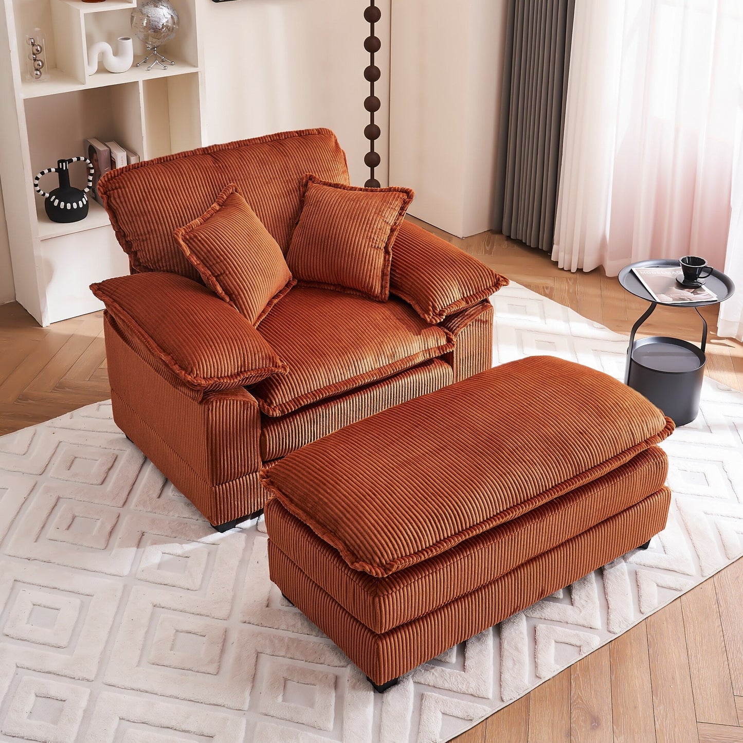 Poltrona oversize da 56,9 W con pouf, poltrona da lettura per camera da letto, divano letto girevole, divano reclinabile singolo moderno oversize