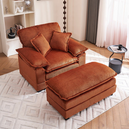 Poltrona oversize da 56,9 W con pouf, poltrona da lettura per camera da letto, divano letto girevole, divano reclinabile singolo moderno oversize