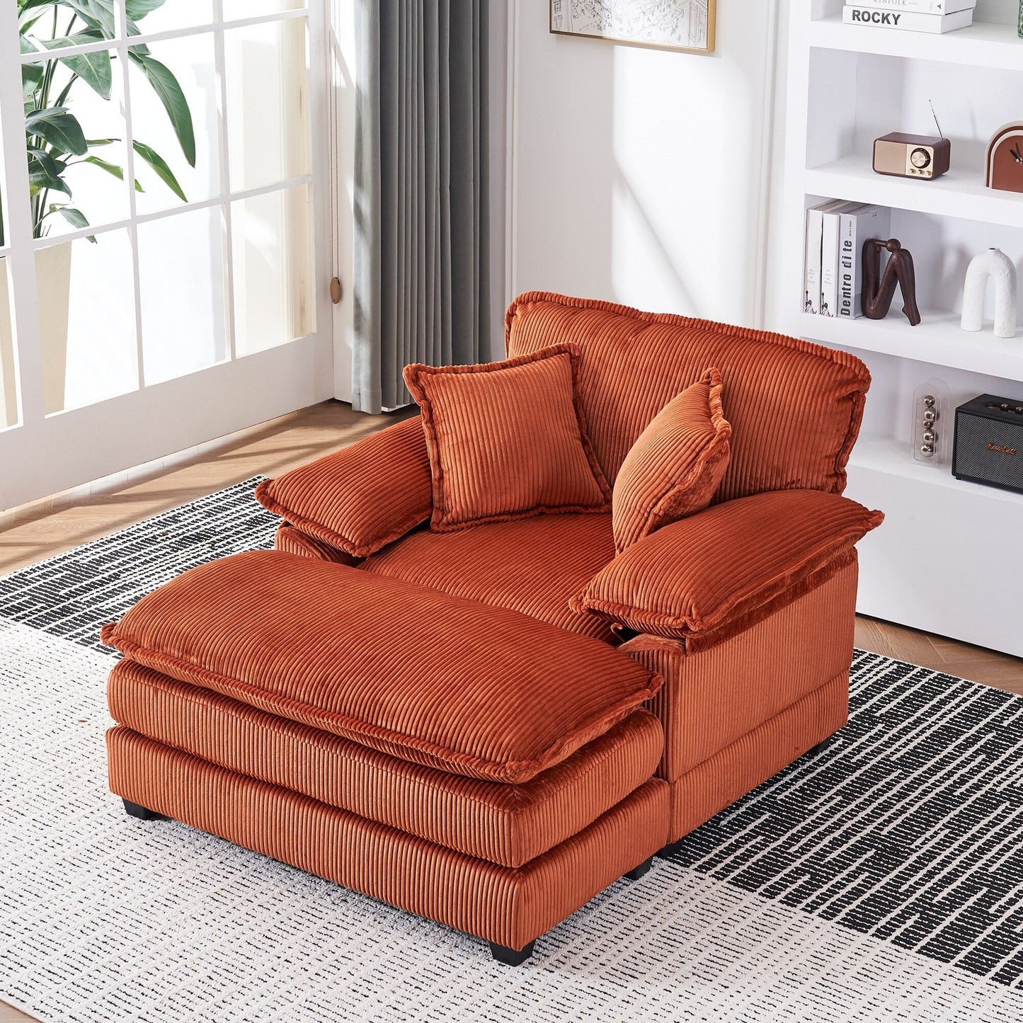 Poltrona oversize da 56,9 W con pouf, poltrona da lettura per camera da letto, divano letto girevole, divano reclinabile singolo moderno oversize