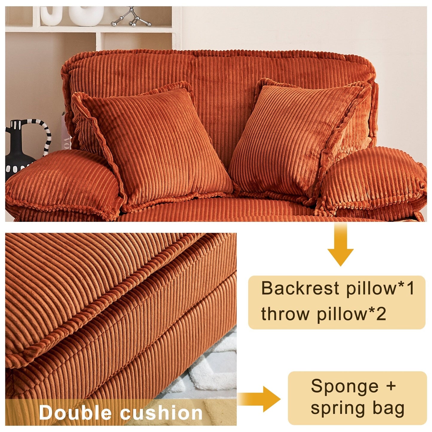 Poltrona oversize da 56,9 W con pouf, poltrona da lettura per camera da letto, divano letto girevole, divano reclinabile singolo moderno oversize