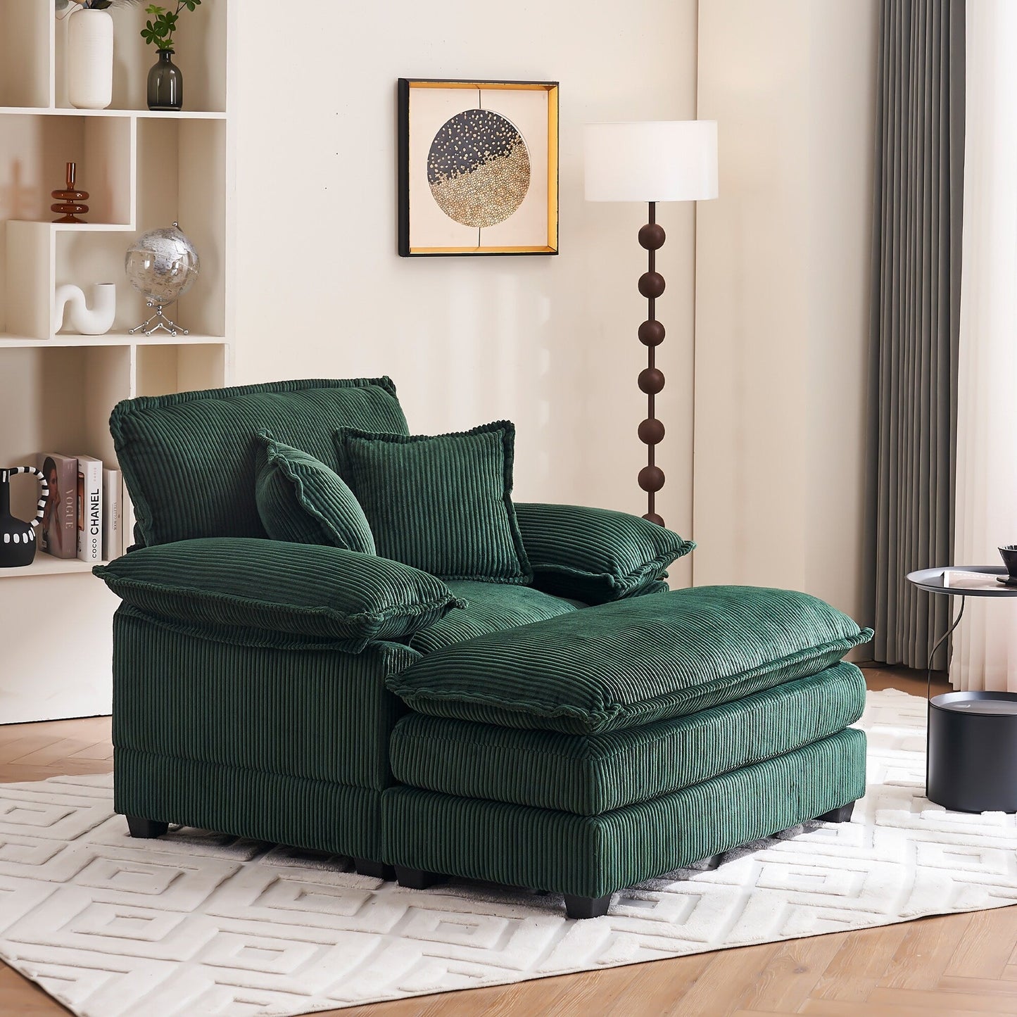 Poltrona oversize da 56,9 W con pouf, poltrona da lettura per camera da letto, divano letto girevole, divano reclinabile singolo moderno oversize