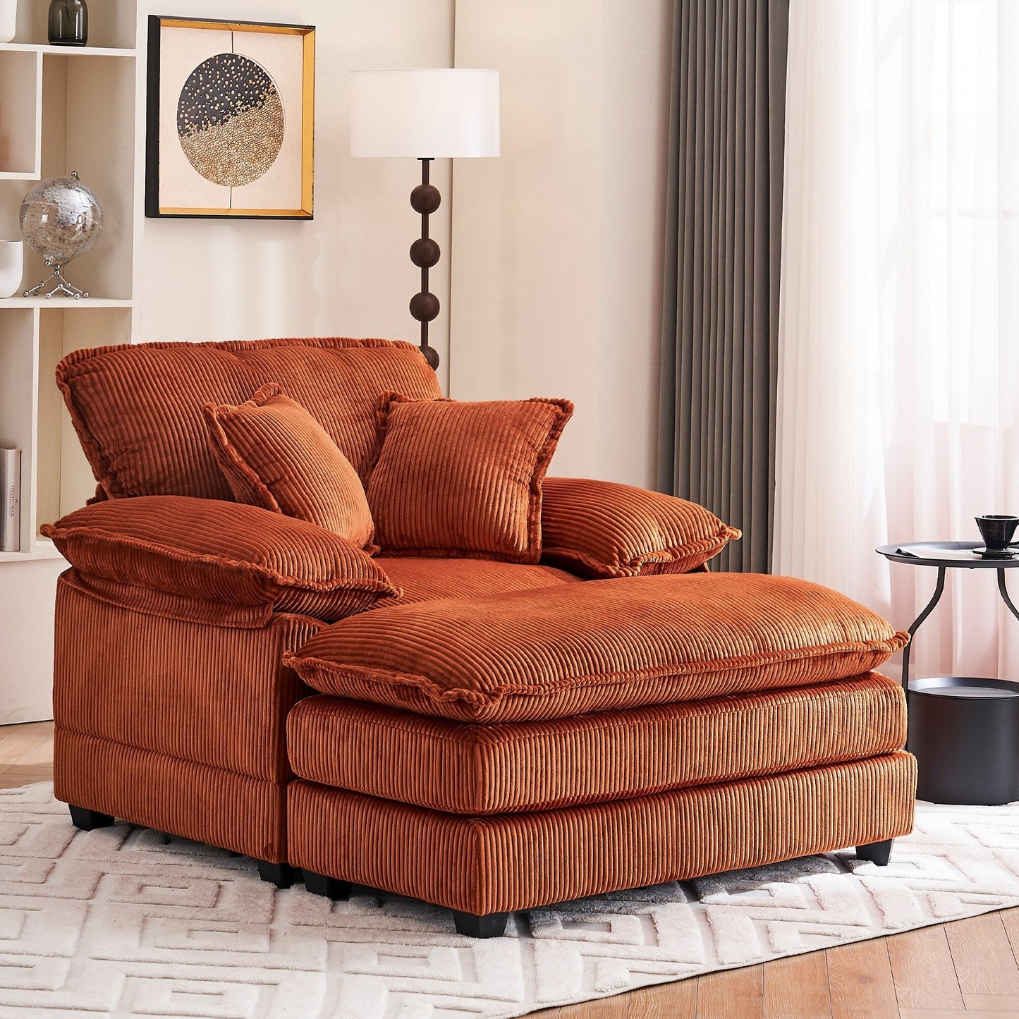 Poltrona oversize da 56,9 W con pouf, poltrona da lettura per camera da letto, divano letto girevole, divano reclinabile singolo moderno oversize