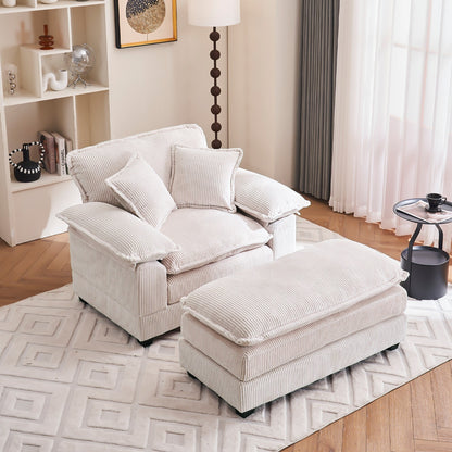 Poltrona oversize da 56,9 W con pouf, poltrona da lettura per camera da letto, divano letto girevole, divano reclinabile singolo moderno oversize