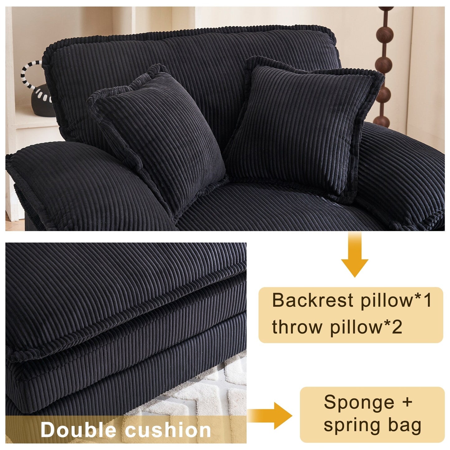 Poltrona oversize da 56,9 W con pouf, poltrona da lettura per camera da letto, divano letto girevole, divano reclinabile singolo moderno oversize