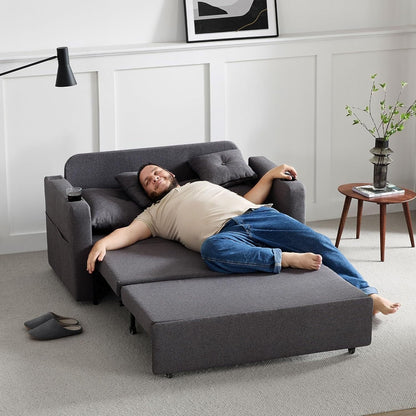 Divano letto trasformabile 3 in 1 da 56 pollici, divano letto estraibile con portabicchieri e porte USB, divano grigio scuro per soggiorno