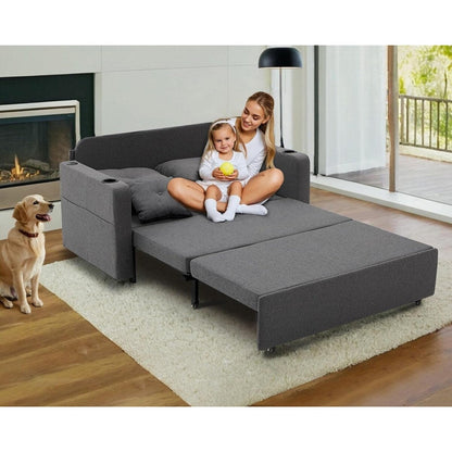 Divano letto trasformabile 3 in 1 da 56 pollici, divano letto estraibile con portabicchieri e porte USB, divano grigio scuro per soggiorno