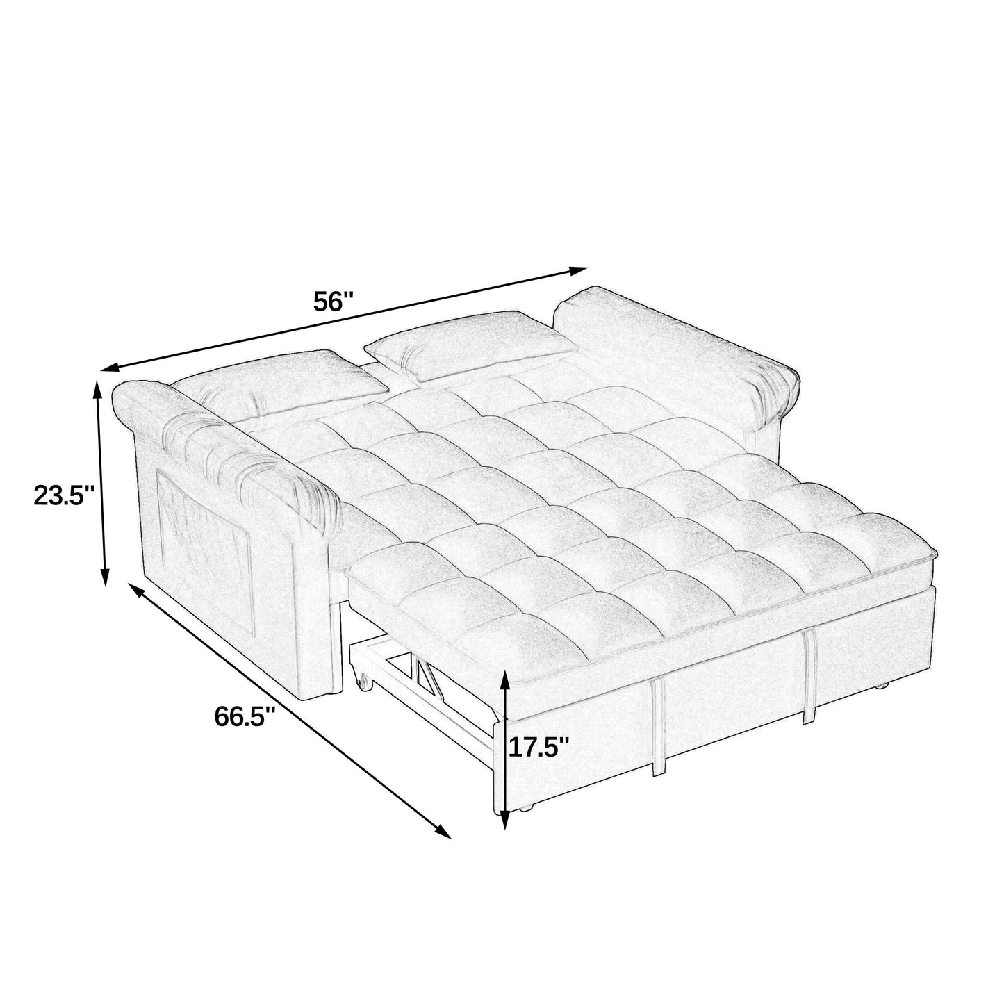Divano letto a 2 posti in schiuma da 56 pollici con divano letto estraibile e schienale regolabile