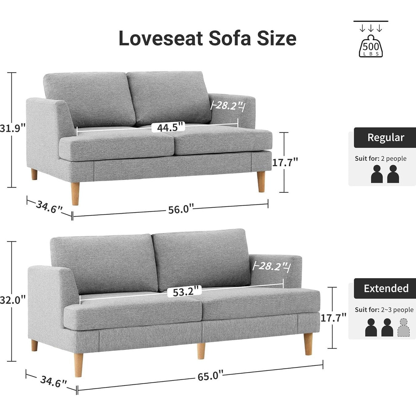 Divano a due posti Mid-Century 56 - Divano imbottito a 2 posti per soggiorno, camera da letto e appartamento, design salvaspazio