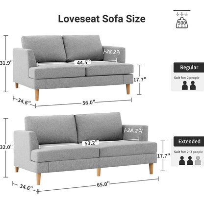 Divano a due posti Mid-Century 56 - Divano imbottito a 2 posti per soggiorno, camera da letto e appartamento, design salvaspazio