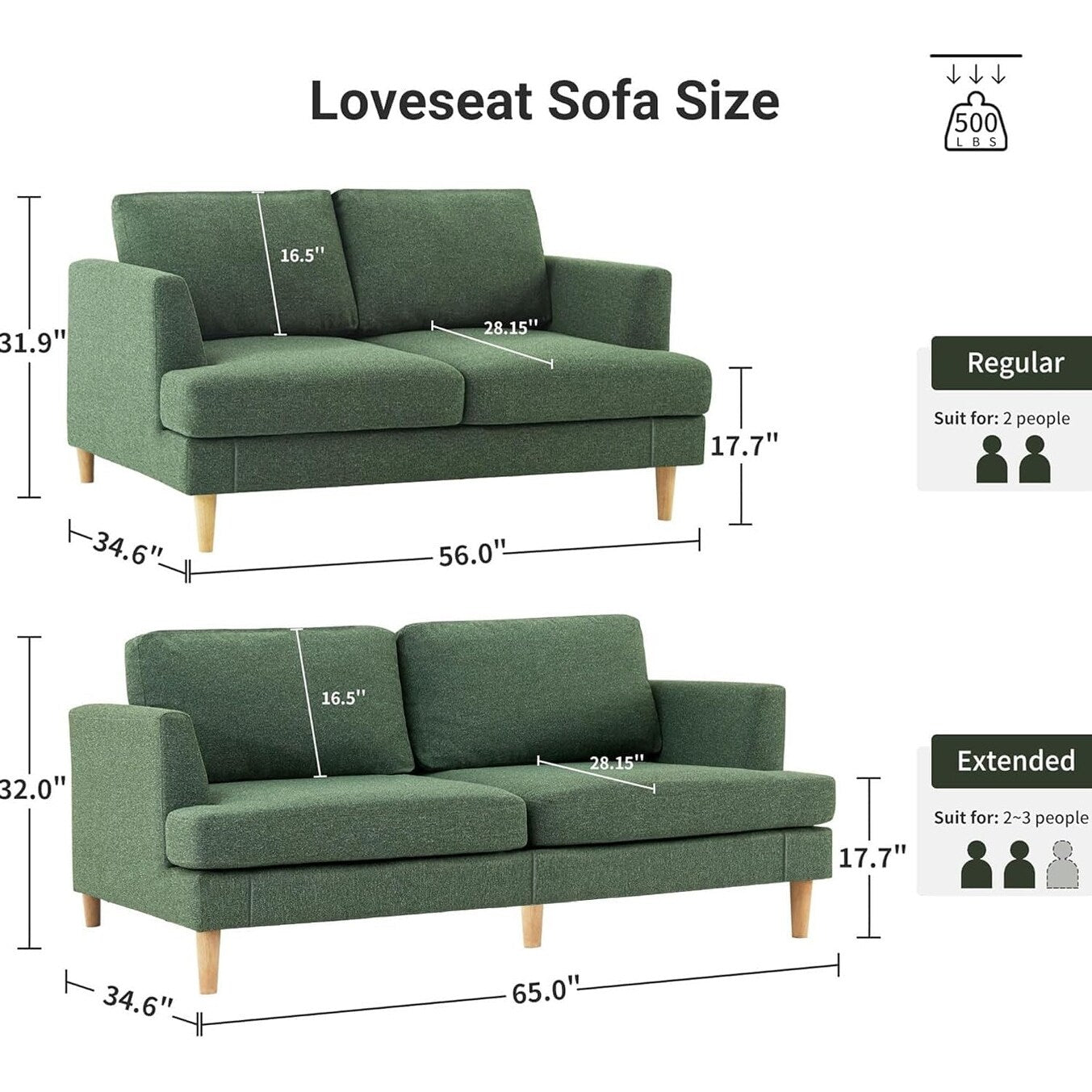 Divano a due posti Mid-Century 56 - Divano imbottito a 2 posti per soggiorno, camera da letto e appartamento, design salvaspazio