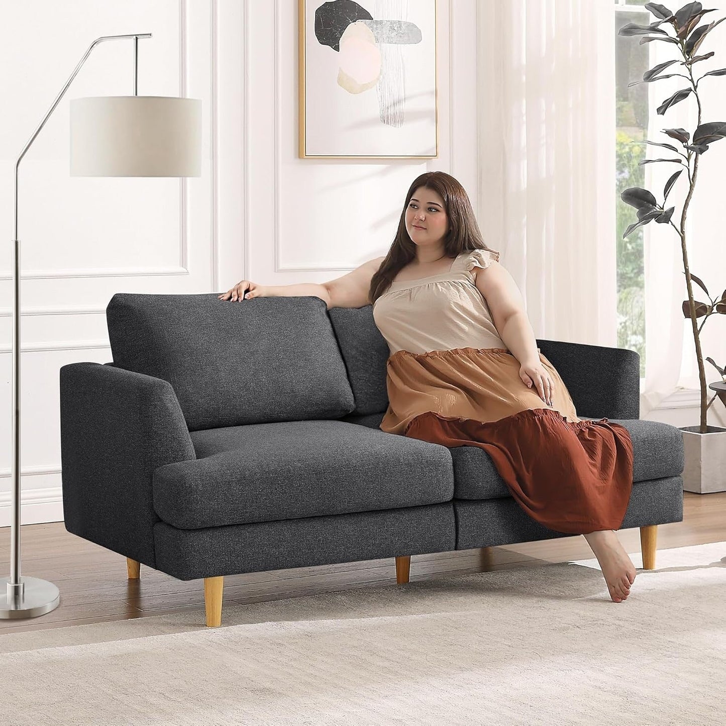 Divano a due posti Mid-Century 56 - Divano imbottito a 2 posti per soggiorno, camera da letto e appartamento, design salvaspazio