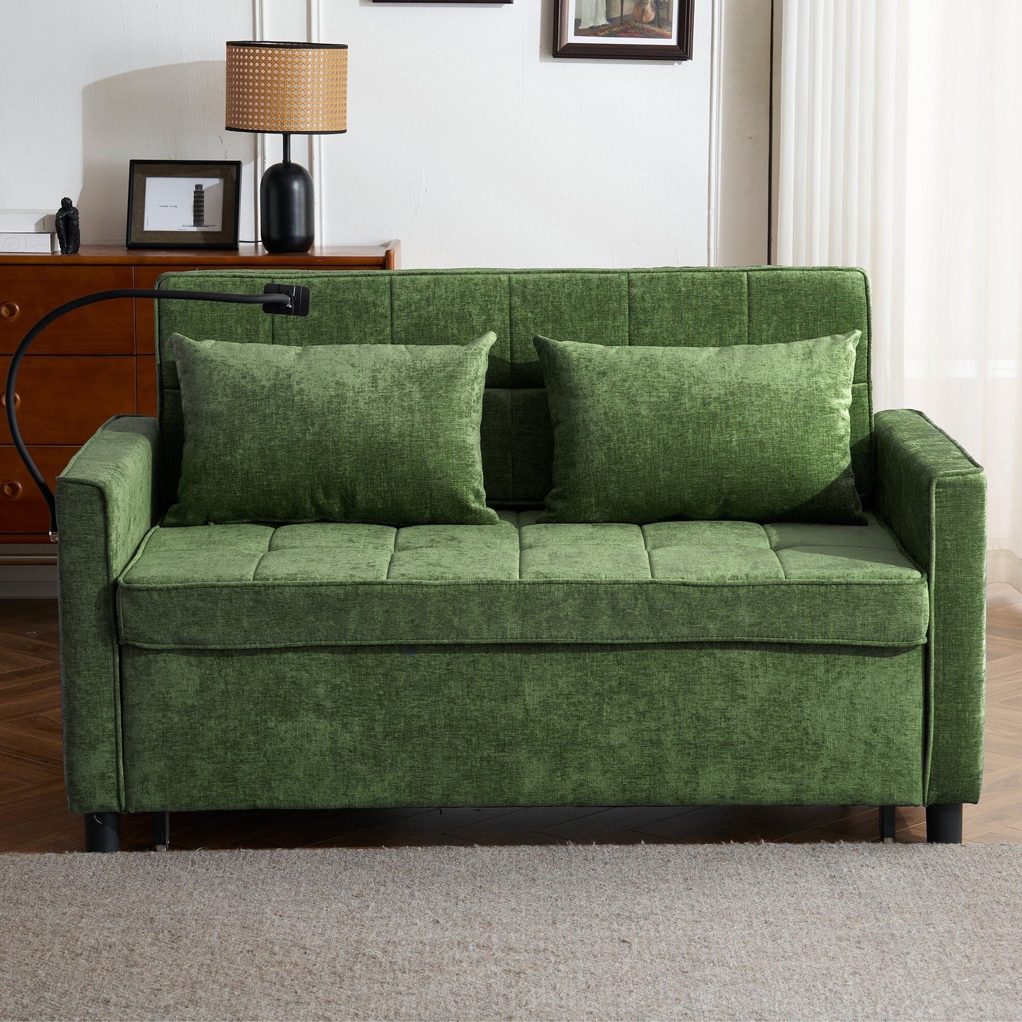 Divano letto convertibile 57 - Divano letto salvaspazio con hub di ricarica USB, schienale reversibile e soluzioni di archiviazione intelligenti