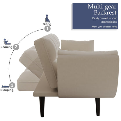 Divano trasformabile in velluto a 2 posti con schienale e braccioli regolabili per spazi abitativi compatti