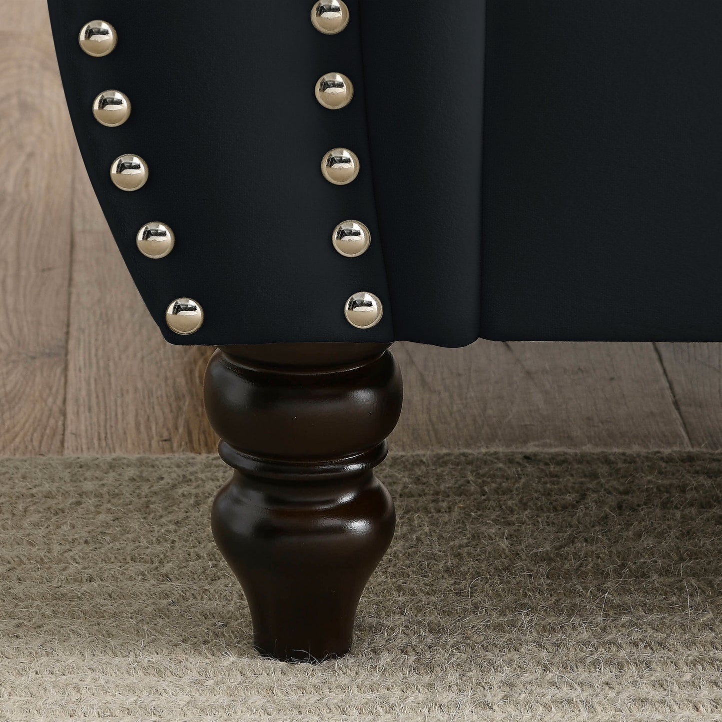 Divano Chesterfield in velluto 58.8 a 2 posti con braccioli arrotolati, finiture con borchie e 2 cuscini