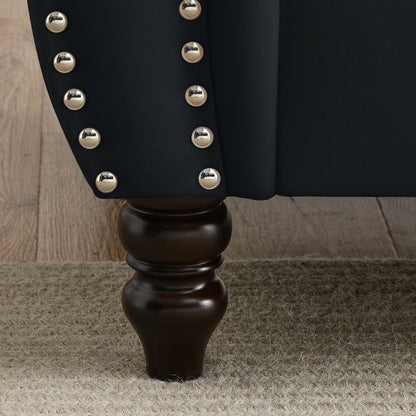 Divano Chesterfield in velluto 58.8 a 2 posti con braccioli arrotolati, finiture con borchie e 2 cuscini