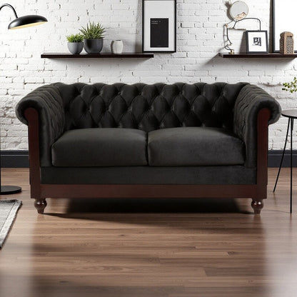 Divano a due posti Chesterfield in velluto da 59,44 pollici con braccioli arrotolati, schienale trapuntato e capacità di 600 libbre
