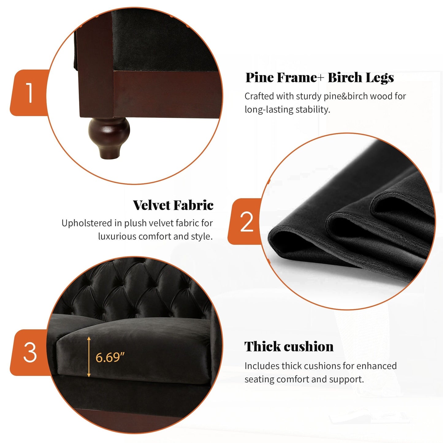 Divano a due posti Chesterfield in velluto da 59,44 pollici con braccioli arrotolati, schienale trapuntato e capacità di 600 libbre