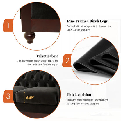 Divano a due posti Chesterfield in velluto da 59,44 pollici con braccioli arrotolati, schienale trapuntato e capacità di 600 libbre