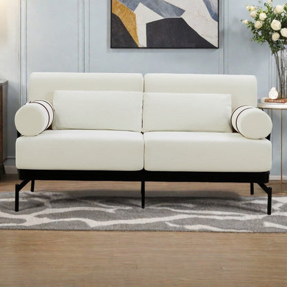 Divano moderno in ciniglia da 59 pollici con porte di ricarica USB, braccioli cilindrici e capacità di 440 libbre