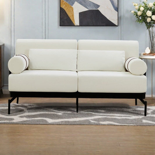 Divano moderno in ciniglia da 59 pollici con porte di ricarica USB, braccioli cilindrici e capacità di 440 libbre