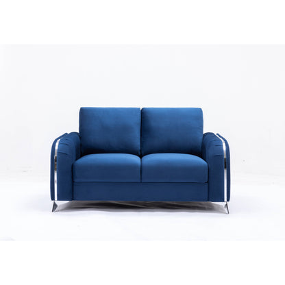 Divano a due posti in velluto 59 con braccioli plissettati verticali e gambe con finiture cromate lucide per soggiorni