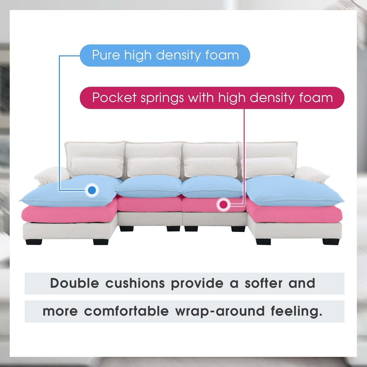 [VIDEO fornito][Nuovo] Divano componibile moderno a forma di U da 109,8*55,9 con cuscini in vita, divano simmetrico imbottito a 6 posti