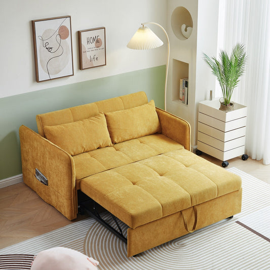 Divano letto estraibile in tessuto ciniglia giallo - 39,00 x 53,50 x 31,50