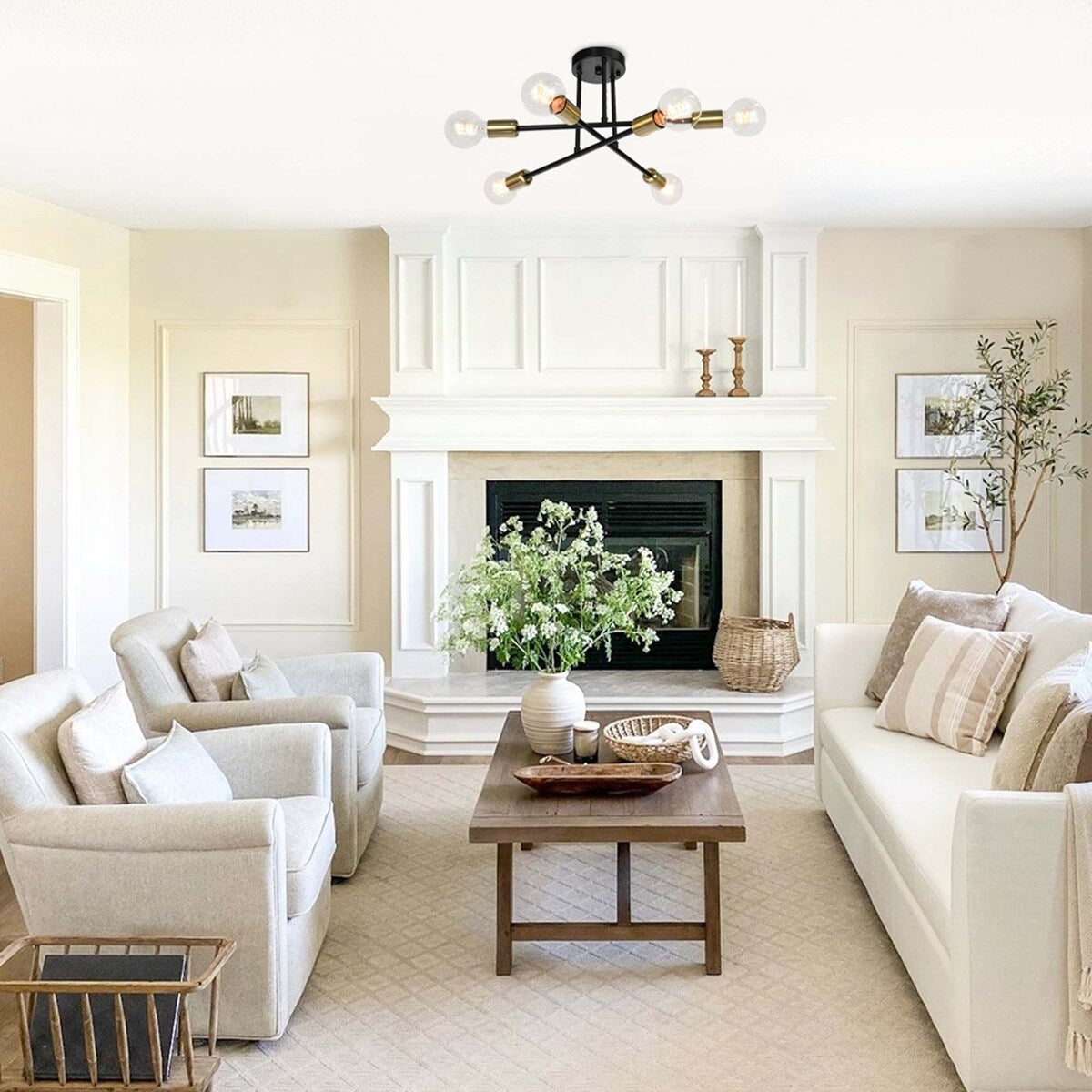 6 - Lampada da soffitto semi-incassata Sputnik in metallo moderno leggero da 23,62''