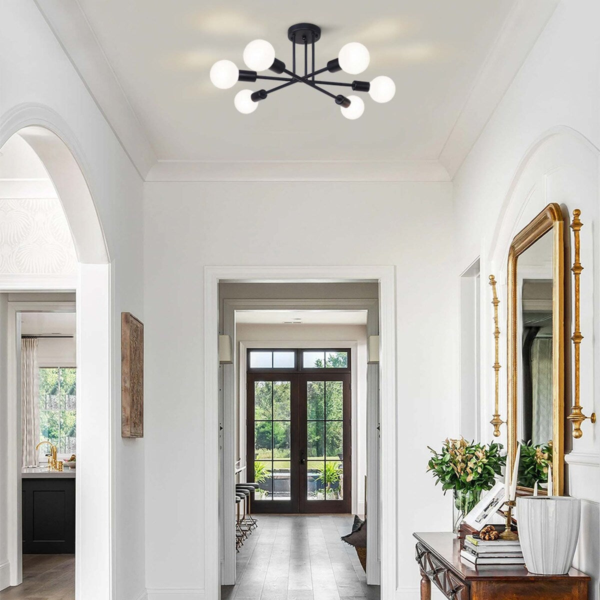 6 - Lampada da soffitto semi-incassata moderna in metallo nero Sputnik