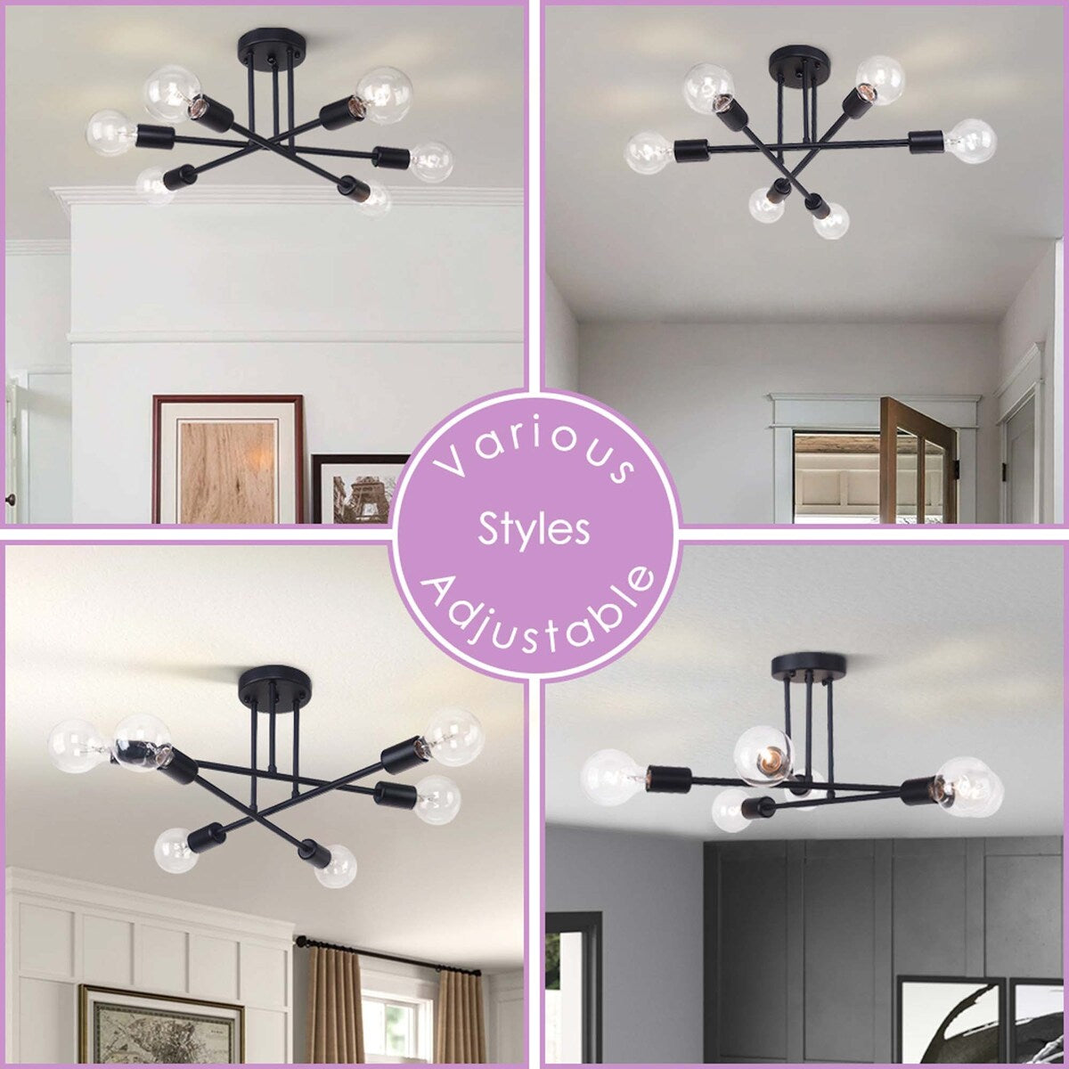 6 - Lampada da soffitto semi-incassata moderna in metallo nero Sputnik