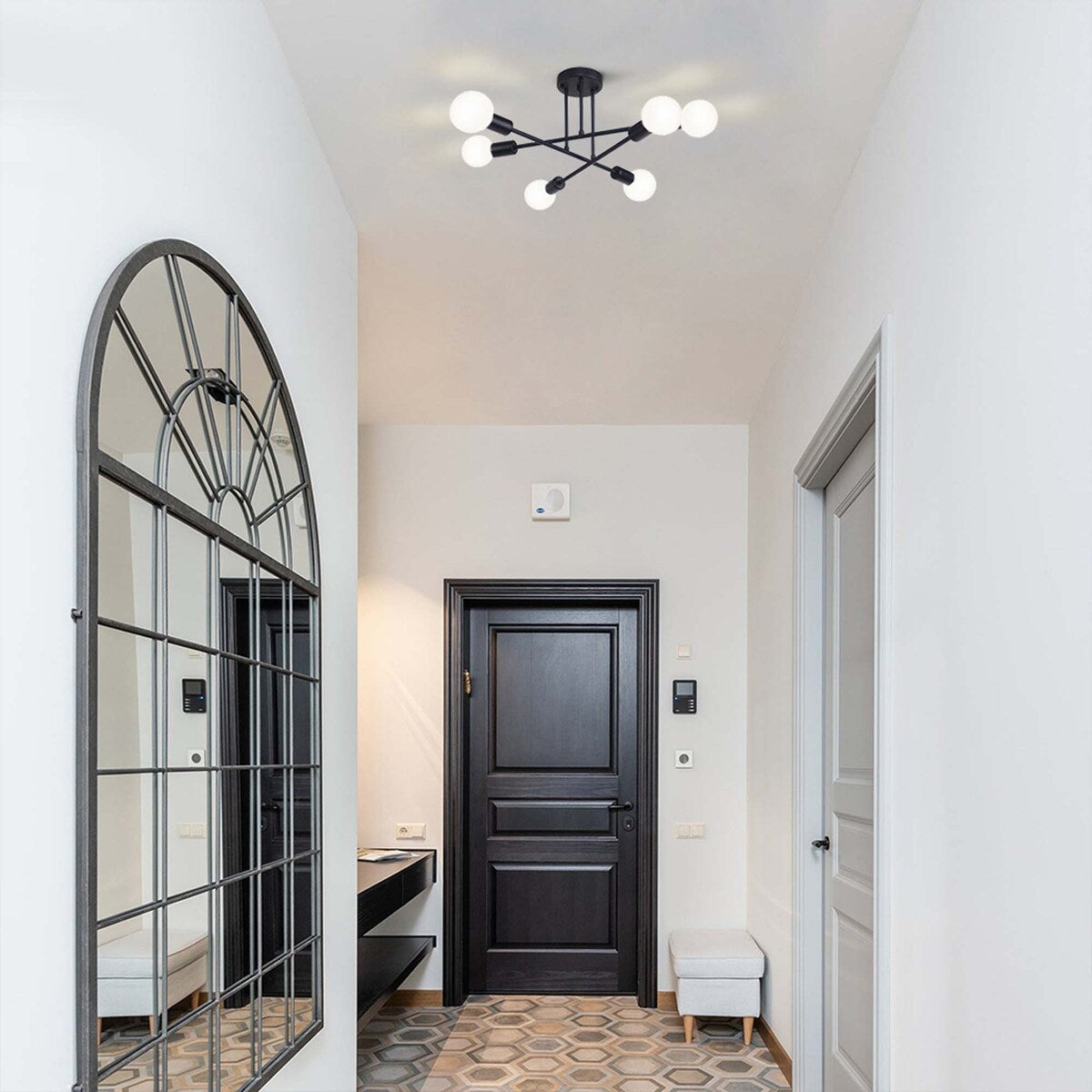 6 - Lampada da soffitto semi-incassata moderna in metallo nero Sputnik