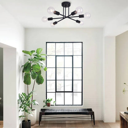 6 - Lampada da soffitto semi-incassata moderna in metallo nero Sputnik