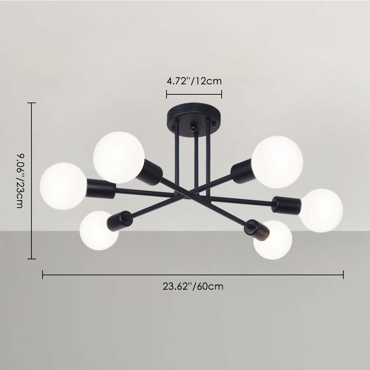 6 - Lampada da soffitto semi-incassata moderna in metallo nero Sputnik