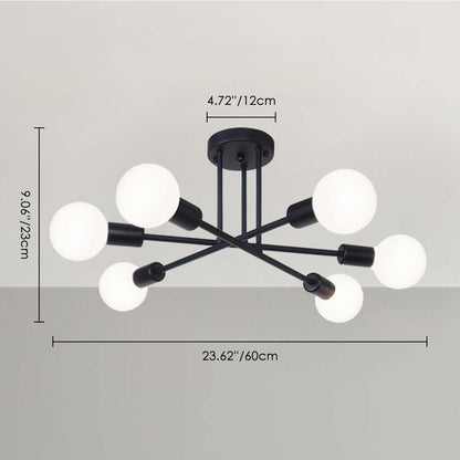6 - Lampada da soffitto semi-incassata moderna in metallo nero Sputnik