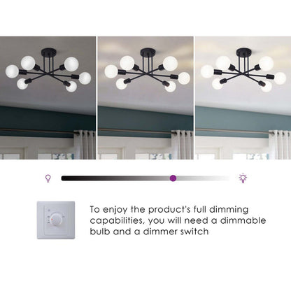 6 - Lampada da soffitto semi-incassata moderna in metallo nero Sputnik