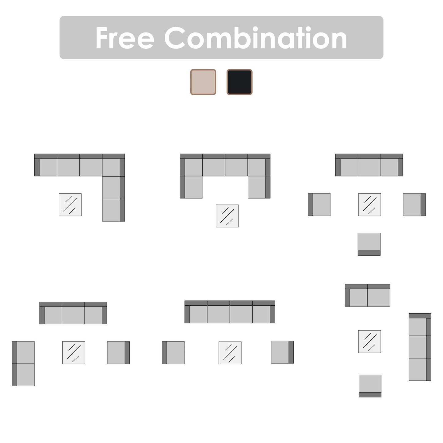 Gruppo di sedute componibili per esterni da 6 persone con cuscini