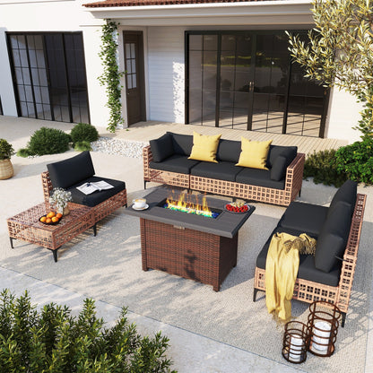 Gruppo di posti a sedere componibili per esterni da 6 persone con braciere