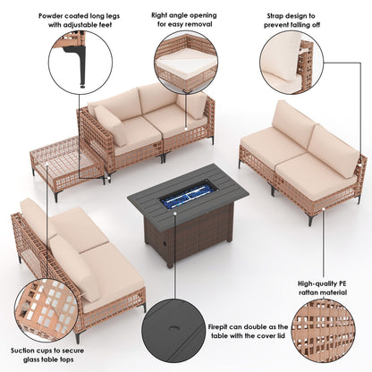 Gruppo di posti a sedere componibili per esterni da 6 persone con braciere